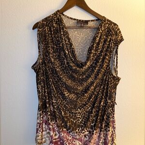 Dana Buchman Woman Animal Print Floral Blouse Cowl Neck Size 2X